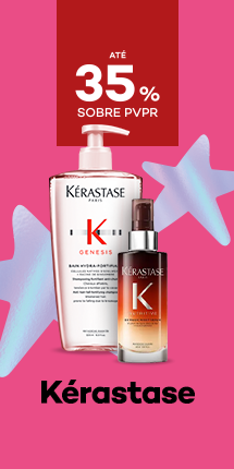 Marca K&eacute;rastase  com destaque promocional de at&eacute; 35% sobre pre&ccedil;o de Venda ao P&uacute;blico Recomendado